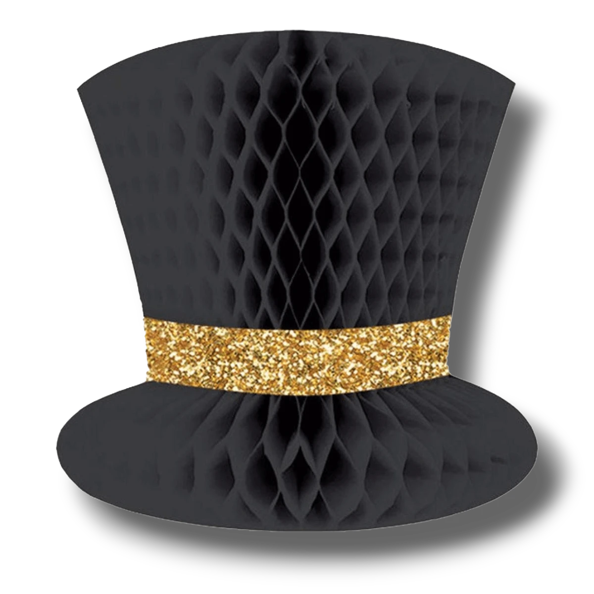 Decoración de sombrero de Año Nuevo PartyStore en color negro con banda de purpurina dorada estilo panal de papel