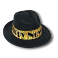 Sombrero Fedora PartyStore de terciopelo negro con banda dorada brillante para Año Nuevo