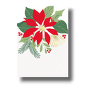 Tarjeta decorativa PartyStore con diseño de flor de Nochebuena roja, hojas verdes y detalles dorados para Navidad