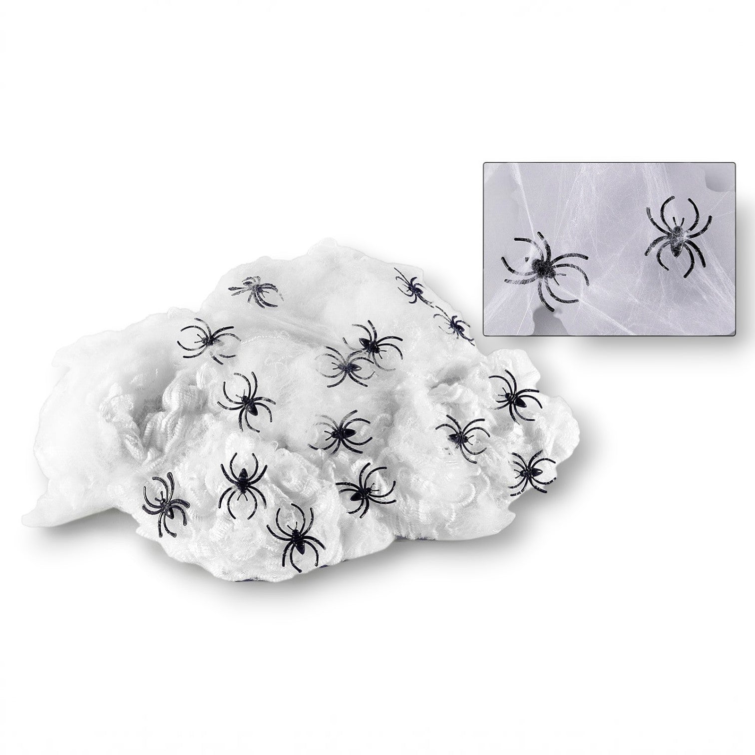 Telaraña artificial blanca de 60g con arañas negras decorativas para Halloween de PartyStore