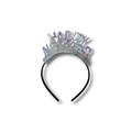 Tiara PartyStore de Año Nuevo con letras Happy New Year en acabado plata iridiscente sobre diadema negra