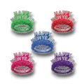 Set de cinco tiaras PartyStore Happy New Year con flecos brillantes en colores verde, rojo, azul, rosa y morado
