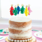 Toppers para tarta PartyStore con forma de árbol de Navidad de papel seda multicolor y estrellas doradas en la punta