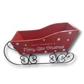 Trineo decorativo de metal rojo PartyStore con diseño de copos de nieve y frase Merry Little Christmas