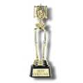 Trofeo PartyStore con figura de esqueleto dorado y placa con la inscripción Best Costume sobre base negra