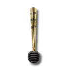 Trompeta de fiesta PartyStore dorada con letras negras Happy New Year y base de fuelle negra para celebraciones