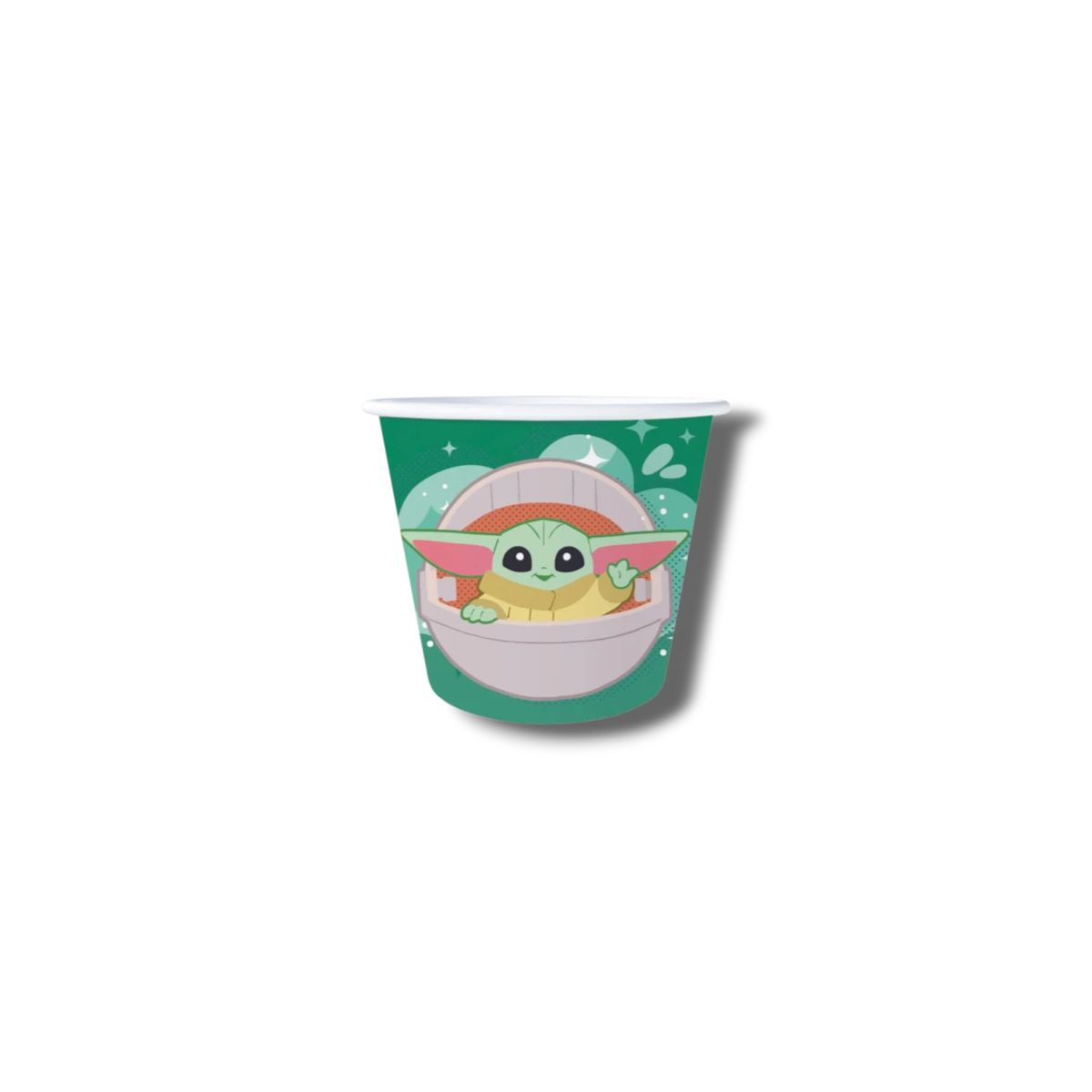 Vaso desechable PartyStore de 8oz con diseño de Grogu de The Mandalorian en tonos verdes para fiestas infantiles