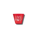 Vaso PartyStore de 9oz en color rojo traslúcido con la frase Let's Party impresa en letras plateadas