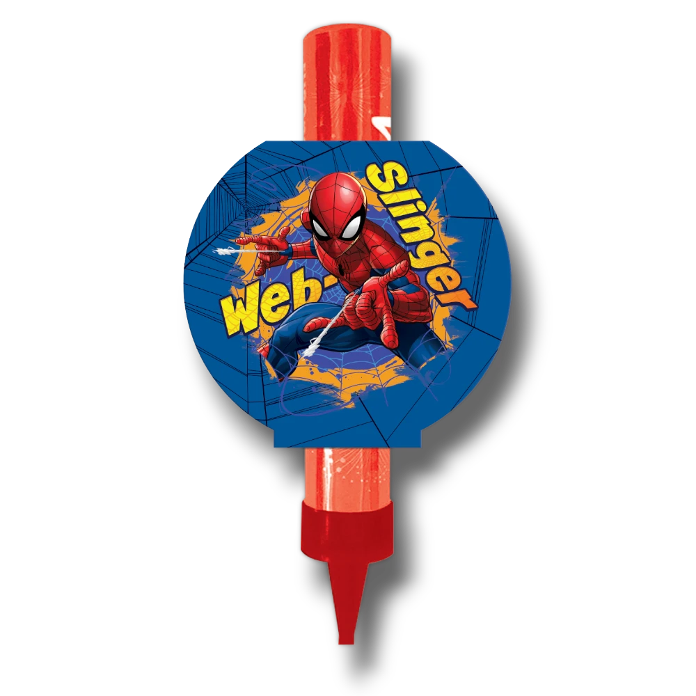 Vela mágica de cumpleaños PartyStore con diseño de Spidey Web-Slinger en color rojo y azul