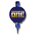 Vela mágica PartyStore de Transformers One con diseño circular azul y logo dorado para pastel de cumpleaños