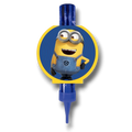 Vela de cumpleaños PartyStore con diseño circular de un Minion de Mi Villano Favorito sobre fondo azul y amarillo