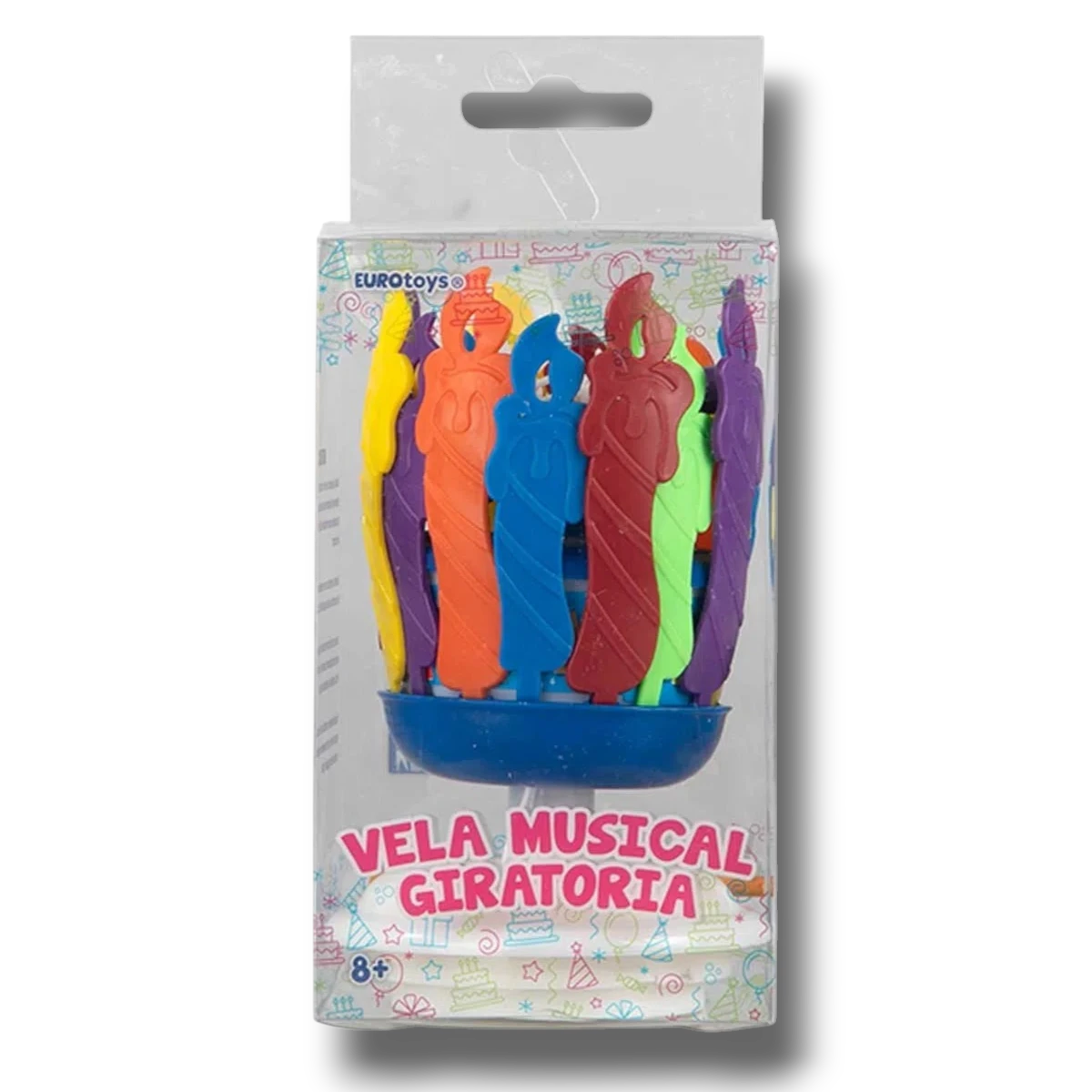 Vela musical giratoria PartyStore multicolor para pastel de cumpleaños en empaque transparente
