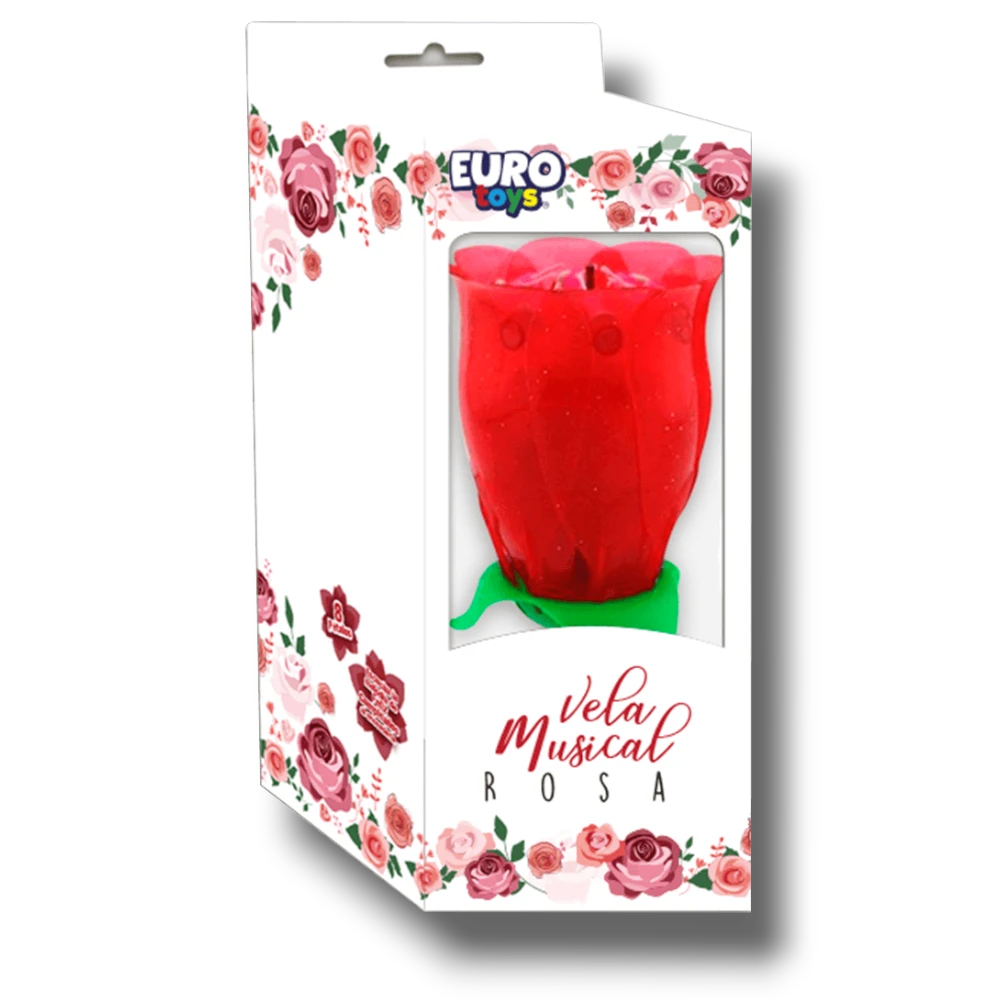 Vela musical PartyStore con forma de rosa roja en caja decorativa para celebraciones