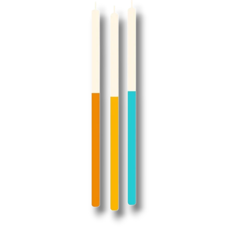 Velas PartyStore de colores naranja, amarillo y azul para decoración de pasteles y celebraciones