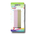 Paquete de 12 velas PartyStore en tonos rosa y dorado con diseño de puntos para decoración de pasteles de cumpleaños