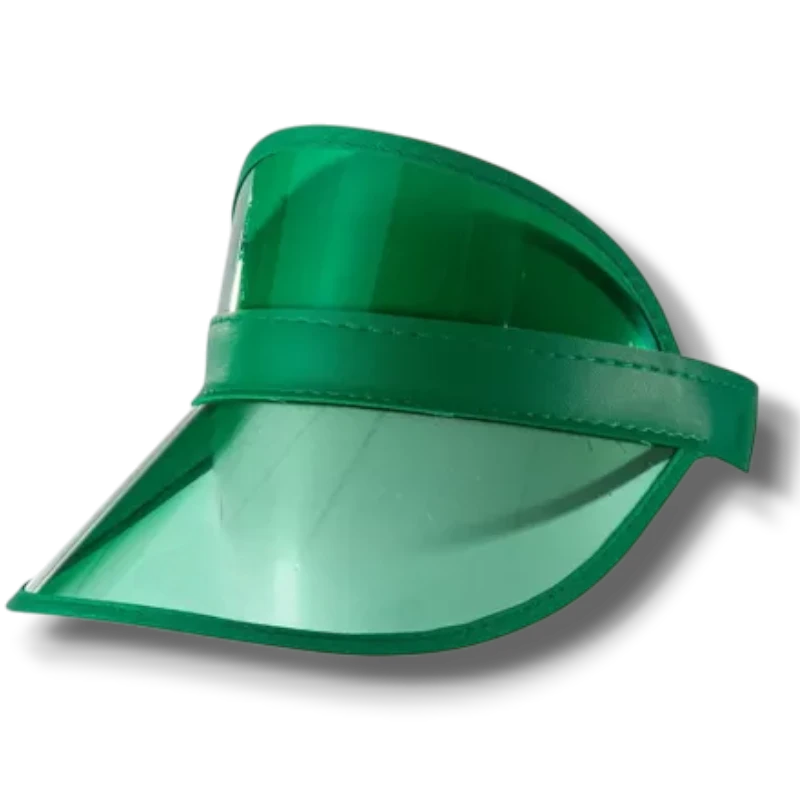 Visera de casino PartyStore en color verde translúcido con acabado brillante, ideal para disfraces y eventos.